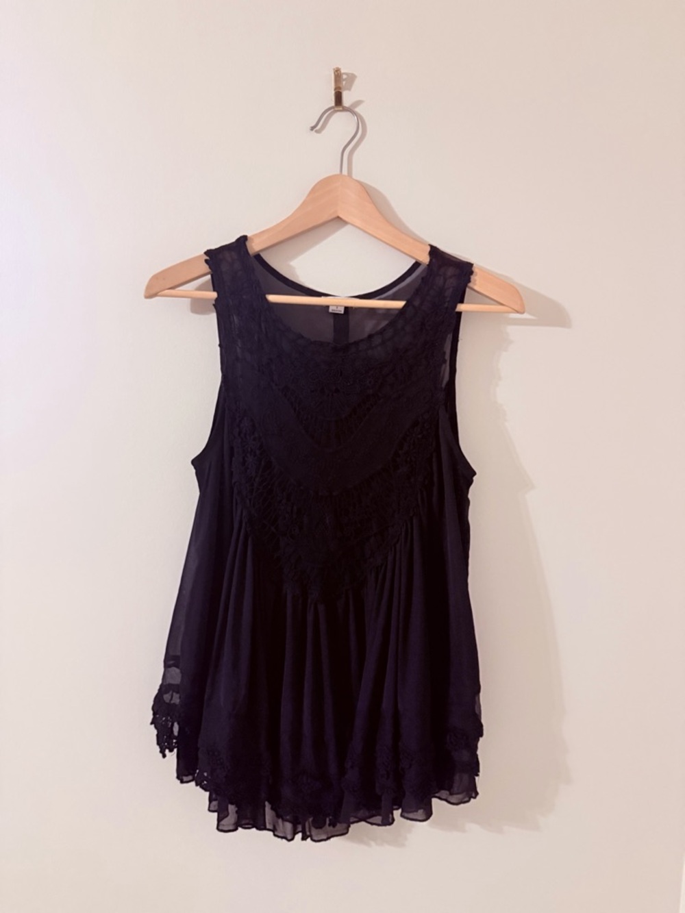 ULTRA PINK • Black Crochet-Yoke Sheer Sleeveless Top